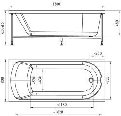 Ванна акриловая RADOMIR Николь сифон, экран 180*80 см