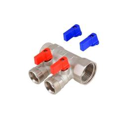 Коллектор латунный VALTEC с отсекающими кранами 2 выхода 1*3/4" EK VTc.580.NE.0602