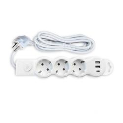 Удлинитель СПУТНИК 3 гнезда 2 USB-разъема с заземлением с выключателем 1,5 м