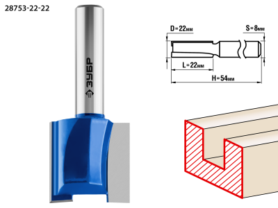 Фреза пазовая прямая ЗУБР 22*22 мм 28753-22-22 Фреза пазовая прямая ЗУБР 22*22 мм 28753-22-22