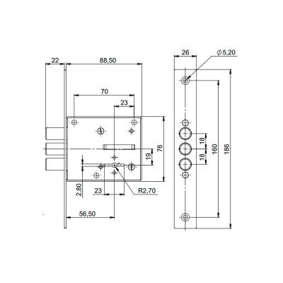 Замок врезной СИМЕКО БИФ 010 Хром