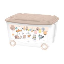 Ящик д/игрушек Зверушки на опушке  на колесах 45л, белый /Бытпласт/