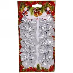 Елочное украшение СЕРПАНТИН Бант Серебряный шик 6 см