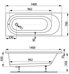 Ванна акриловая VAGNERPLAST Kasandra 140*70 см