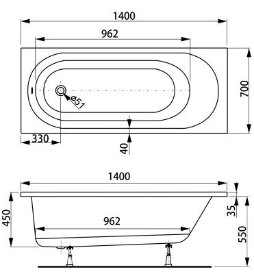 Ванна акриловая VAGNERPLAST Kasandra 140*70 см