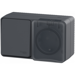 Блок розетка и выключатель SYSTEME ELECTRIC Atlas design Profi54 антрацит ATN544070