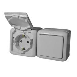 Блок розетка и выключатель LEGRAND Quteo серый 782348