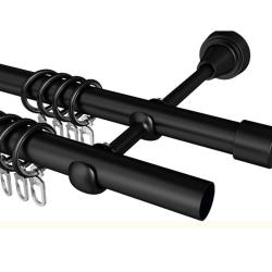 (АКЦИЯ)d19 Карниз 2-х рядн. цв. Черный матовый 1.6м  кольцо бесш. 2шт загл.