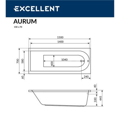 Ванна акриловая EXCELLENT Aurum 150*70 см
