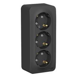 Розетка SYSTEME ELECTRIC Blanca тройная с заземлением антрацит BLNRA010316