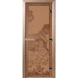 Дверь для бани DOORWOOD Банька в лесу Бронза матовая левая 1900*700 мм