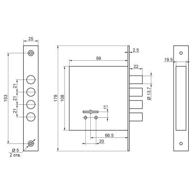 Замок врезной ПРОСАМ 8-8М Хром