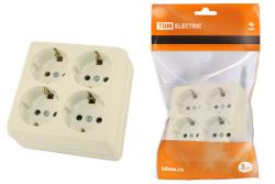 Розетка TDM Ладога 4 гнезда с заземлением слоновая кость SQ1801-0222