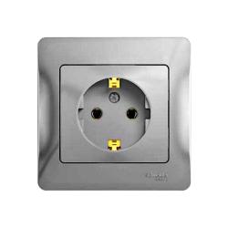Розетка сетевая SYSTEME ELECTRIC Glossa с заземлением алюминий GSL000342