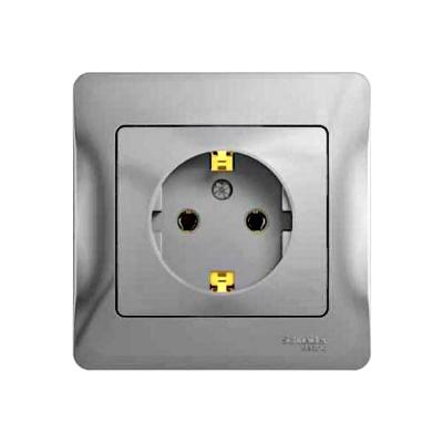 Розетка сетевая SYSTEME ELECTRIC Glossa с заземлением алюминий GSL000342