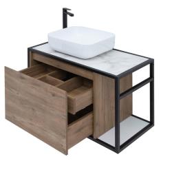 Тумба с раковиной AQUANET Nova Lite Loft 75 L мрамор, дуб рустикальный
