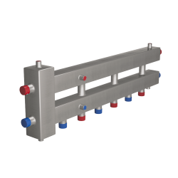 Коллектор модульный RISPA с гидрострелкой 5 выходов ГРУ+КМГ100-5ВН НЕРЖ.