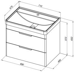 Тумба с раковиной AQUANET Ирис 70 подвесная ящики