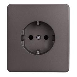 Розетка сетевая KRANZ Round с заземлением с защитными шторками титан KR-78-0701-2