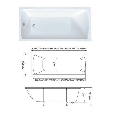 Ванна акриловая OPTIMA Tiber 140*70 см