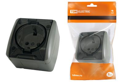 Розетка сетевая TDM Селигер с заземлением серый SQ1818-0107
