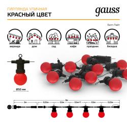 Гирлянда Нить GAUSS 1 режим красный 7,7 м