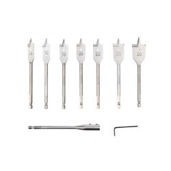 Набор сверл перовых по дереву 9предм.: 14-16-18-20-22-25-30х152мм,удлинитель,ключ угловой "Rennbohr"