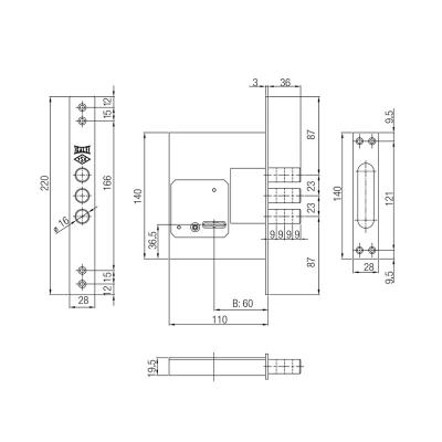 Замок врезной KALE KILIT 257 L Никель