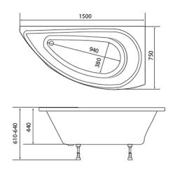 Ванна акриловая OPTIMA Cavalla R 150*75 см