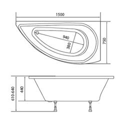 Ванна акриловая OPTIMA Cavalla L 150*75 см