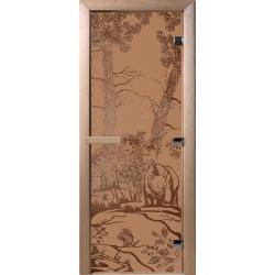 Дверь для бани DOORWOOD Мишки Бронза матовая правое 2000*800 мм