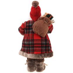 Декоративная кукла REMECO Дед Мороз в красно-сером костюме с подарками 45 см