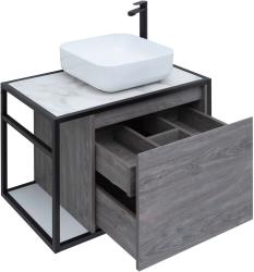 Тумба с раковиной AQUANET Nova Lite Loft 75 R мрамор, дуб рошелье