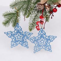 Набор елочных украшений СЕРПАНТИН Звездочки кружевные голубой 10 см