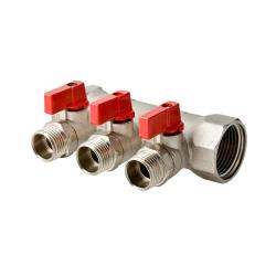 Коллектор латунный VALTEC с отсекающими кранами 3 выхода 1*3/4" EK VTc.580.NE.0603