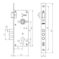 Замок врезной ЗЕНИТ ЗВ4-85.3 Бронза