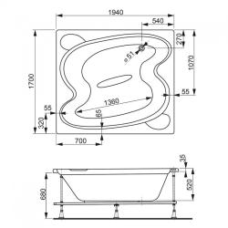 Ванна акриловая VAGNERPLAST Helios 194*170 см