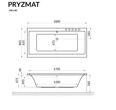 Ванна акриловая EXCELLENT Pryzmat 180*80 см