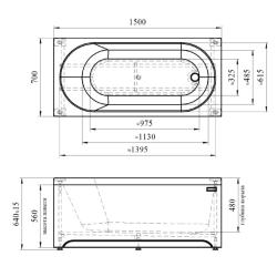 Ванна акриловая RADOMIR Виктория каркас 150*70 см