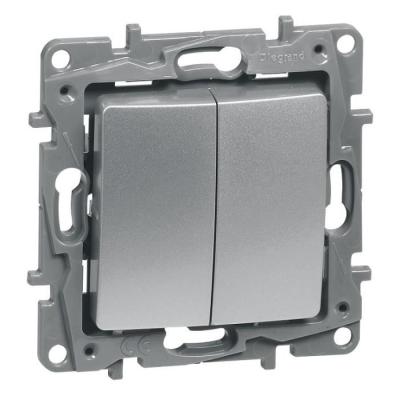 Механизм переключателя LEGRAND Etika 2 клавиши алюминий 672412
