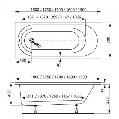 Ванна акриловая VAGNERPLAST Kasandra 160*70 см