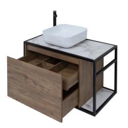 Тумба с раковиной AQUANET Nova Lite Loft 90 L мрамор, дуб рустикальный