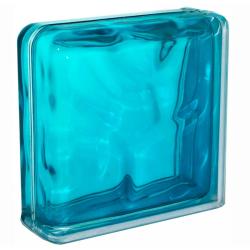 Стеклоблок завершающий GLASS BLOCK Волна окрашенный внутри бирюзовый