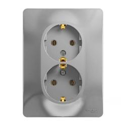 Розетка сетевая SYSTEME ELECTRIC Glossa с заземлением двойная алюминий GSL000324
