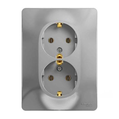 Розетка сетевая SYSTEME ELECTRIC Glossa с заземлением двойная алюминий GSL000324
