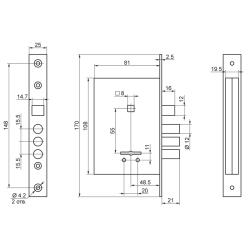Замок врезной ПРОСАМ 9-8 Медный антик 084301