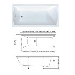 Ванна акриловая OPTIMA Tiber 155*70 см