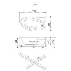 Ванна акриловая TRITON София Х R 170*95 см