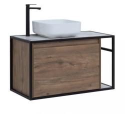 Тумба с раковиной AQUANET Nova Lite Loft 90 L мрамор, дуб рустикальный