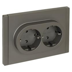 Розетка сетевая IEK Forte&Piano с заземлением двойная сталь FP-R21-16-1-K46